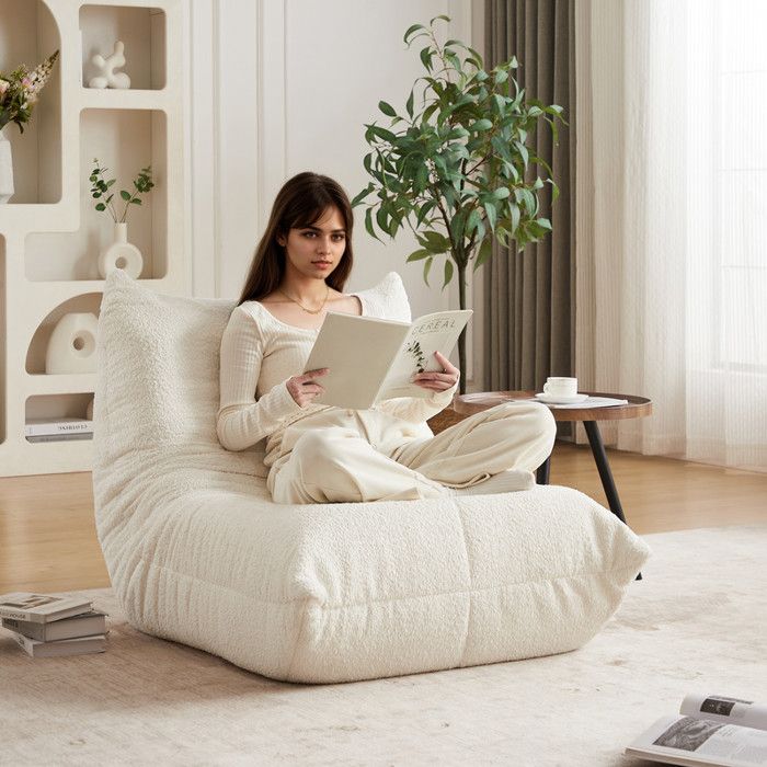 Canapé Togo fauteuil de sol pouf une place en mousse à mémoire de forme tissu chenille convient au salon et à la chambre beige.