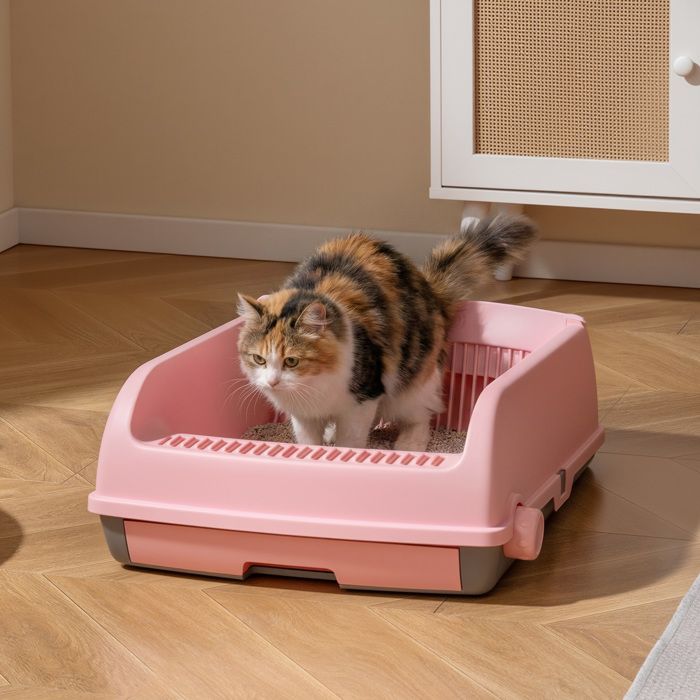 Meilleurs prix pour Bac à Litière pour Chat Jusqu’à 10 kg COSTWAY Semi-Automatique à Ouverture Tiroir Coulissant Pelle Pédale Filtre à Sable Rose