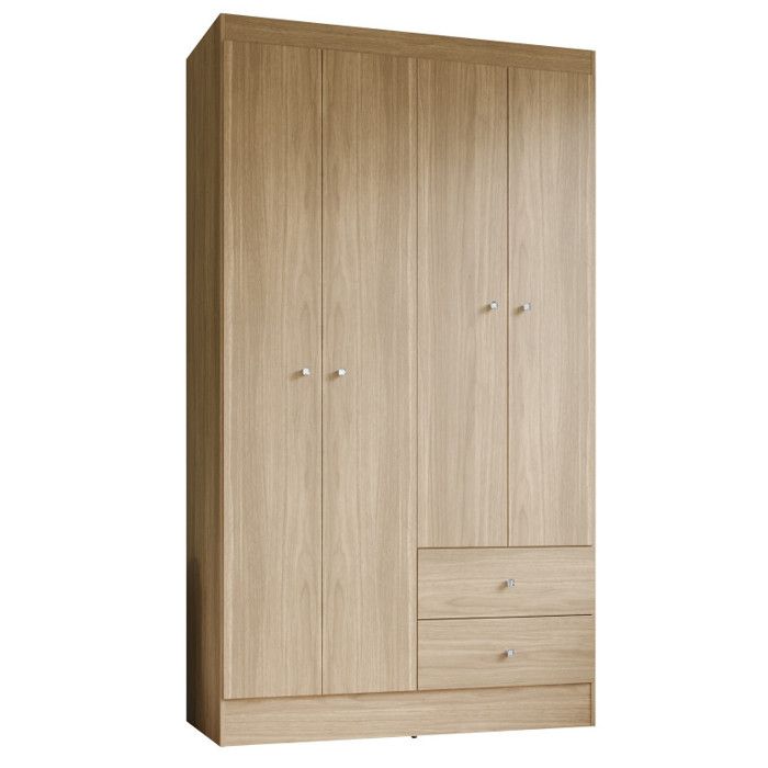 Armoire Penderie 4 Portes 2 Tiroirs 5 Niches Chêne L 102.4 H 182.4 P 46.3 cm - L 102.4 x l 46.3 x H 182.4 cm Armoire Penderie 4 Portes 2 Tiroirs 5 Niches Chêne L 102.4 H 182.4 P 46.3 cm - L 102.4 x l 46.3 x H 182.4 cm