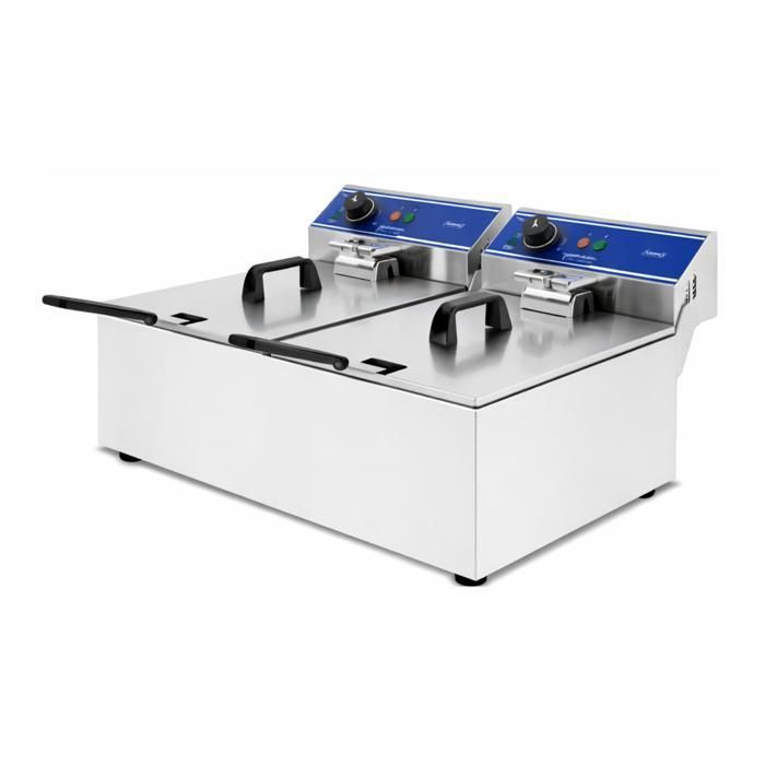 Friteuse électrique - Double cuve inox 2x6L - 7200W - Thermostat 50-200°C - Cuves amovibles