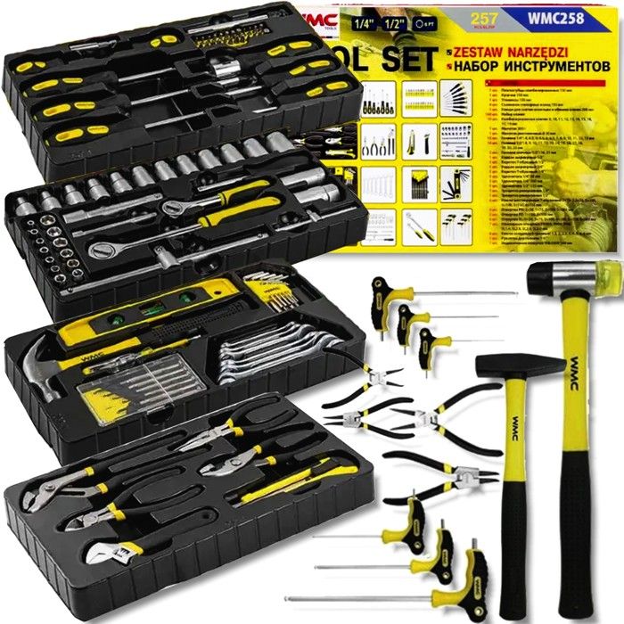 Ensemble doutils multifonction - WMC - 257 éléments - Acier chrome-vanadium Cr-V - Poignées ergonomiques