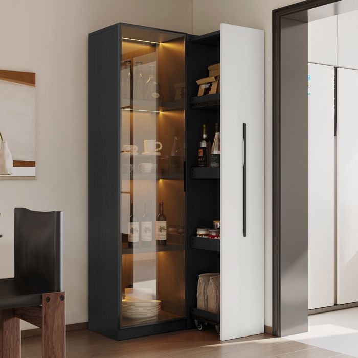 Vitrine LED avec Porte en Verre Trempé - Armoire Bibliothèque Noir Blanc 70 x 40 x 160 cm pour Salon ou Salle à Manger Vitrine LED avec Porte en Verre Trempé - Armoire Bibliothèque Noir Blanc 70 x 40 x 160 cm pour Salon ou Salle à Manger