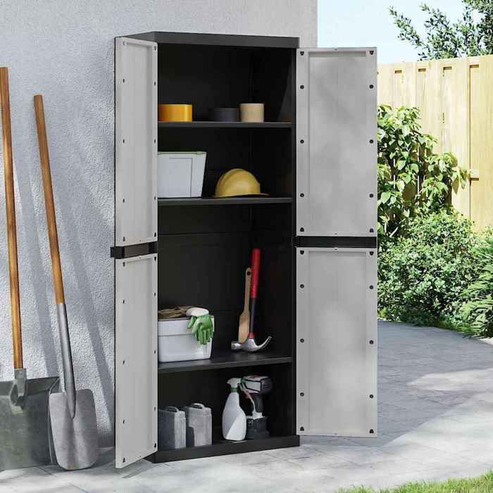 (Vente chaude)Armoire de rangement 1PC - SWEETY - Support/Cabinet de rangement - Dessus robuste - dextérieur gris et noir 65x37x165