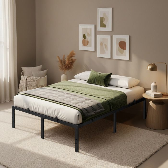 Lit Double 140 x 190 avec Rangement Sous Le Sommier Cadre Métallique Facile à Monter Style Moderne Noir Lit Double 140 x 190 avec Rangement Sous Le Sommier Cadre Métallique Facile à Monter Style Moderne Noir