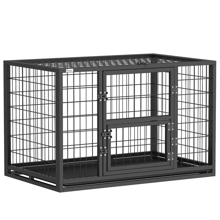 Comparer les prix de Cage pour chien robuste - niche chien intérieur - PawHut - toit ouvrant et porte de nourrissage - acier - 94 x 60 x 64 cm - noir