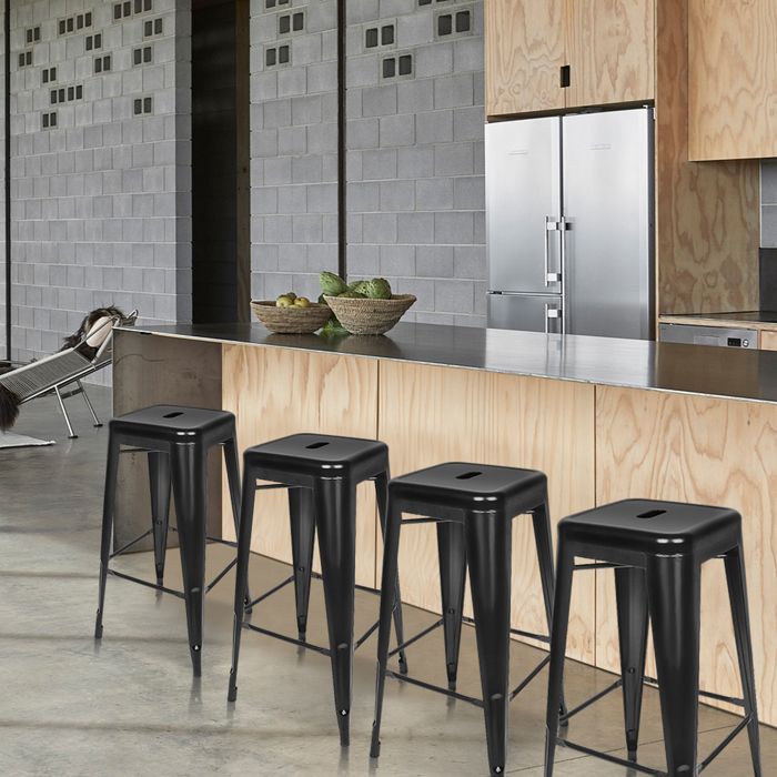 LOT DE 4 - MIPAN - TABOURETS DE BAR/CHAISES DE SALLE À MANGER HAUTS EN MÉTAL SIMPLE - 30*30*76CM - NOIR