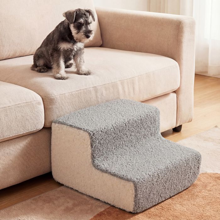 Meilleurs prix pour Escalier pour Animaux à 2 Marches COSTWAY en Mousse Haute Densité Fond Antidérapant Housse Lavable Pente Douce Gris et Blanc