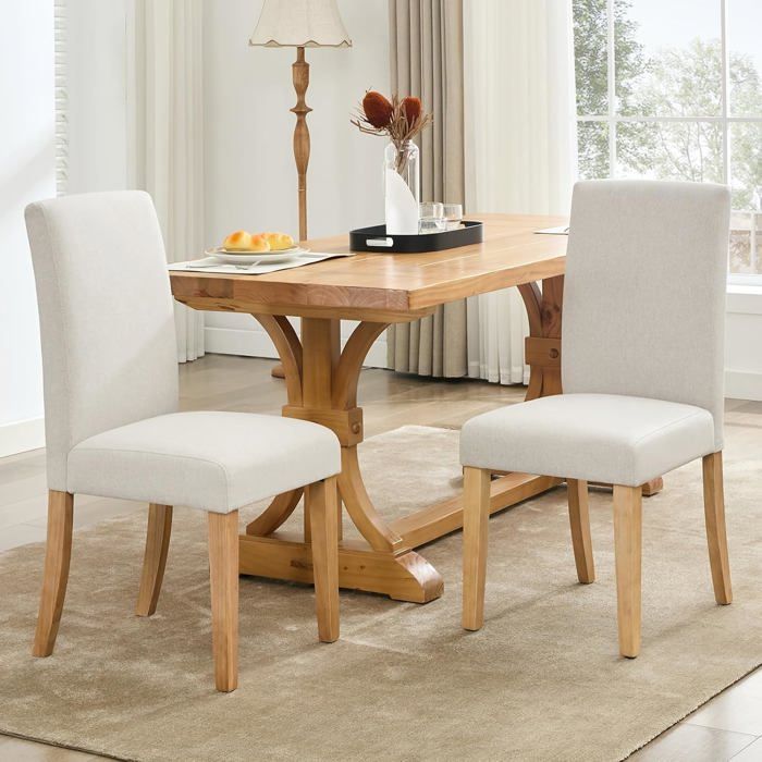 CHAISE-Lot de 2 chaises de salle à manger Chaise de cuisine chaises modernes rembourrées en tissu pieds en bois Beige