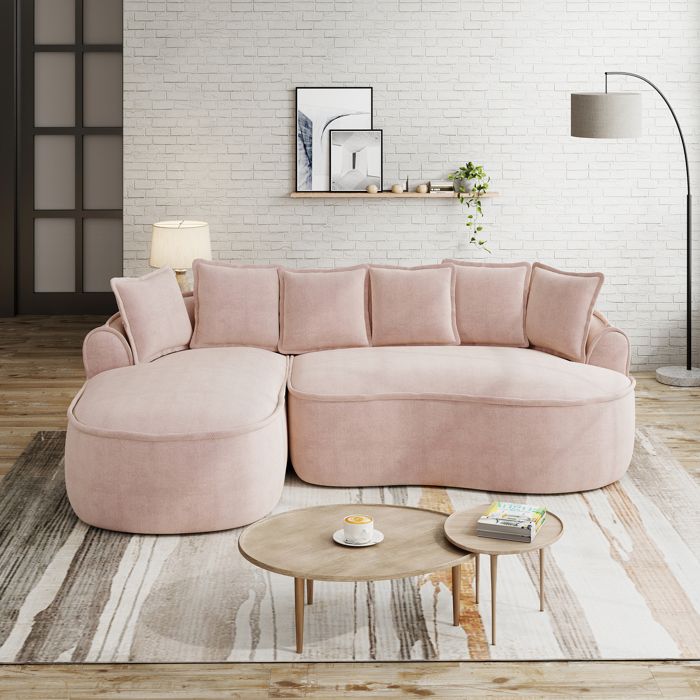 Canapé convertible 2 places modulable en chenille rose angle avec méridienne sans montage