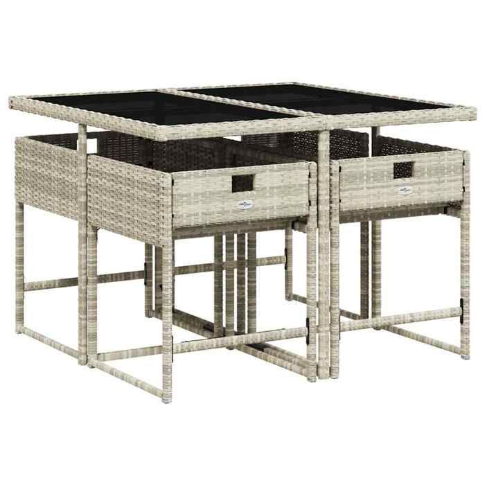 Set salon dExtérieur - Table et 4 Chaises Gris - Ensemble à manger de jardin et coussins 5 pcs - gris clair rotin 52.4 Kg 46 22006