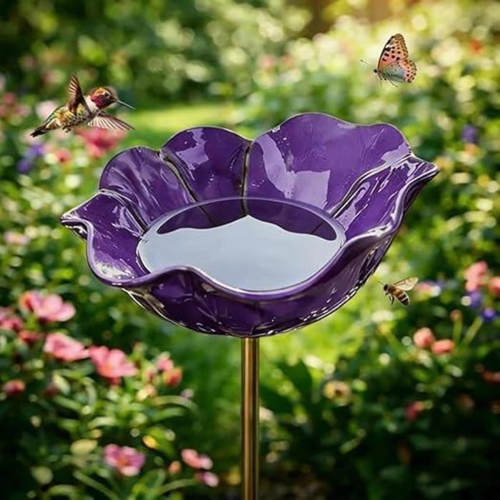 Bain dOiseaux Extérieur Violet Vasque Jardin sur Pied Abreuvoir Oiseaux Mangeoire Décorative pour Terrasse Jardin
