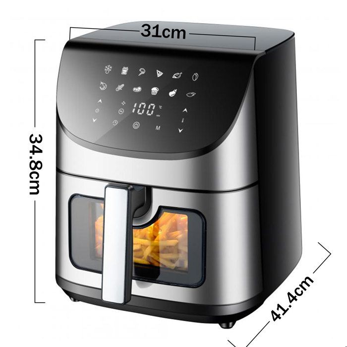 Airfryer 85L 1800W ecran tactile LED 12 programmes 80-200°C 85% moins d huile fenetre transparente 360° panier inox famille
