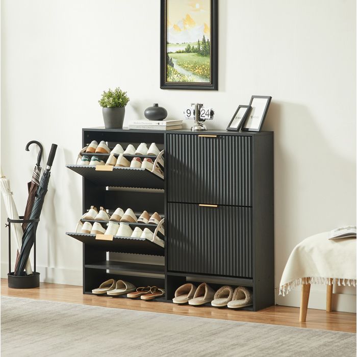 HOMVRA meuble a chaussures 120 x 24 x 102 cm noir avec rangement gain de place etageres reglables et anti-basculement