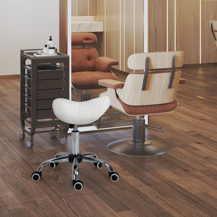 Tabouret de travail selle à roulettes hauteur réglable 52 x 53 x 49-61 cm beige pour salon coiffure et tattoo