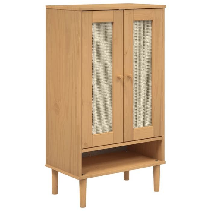 Bois Armoire à chaussures Meuble d Entrée Couloir Étagère de rangement SENJA aspect rotin marron bois massif ykn59l
