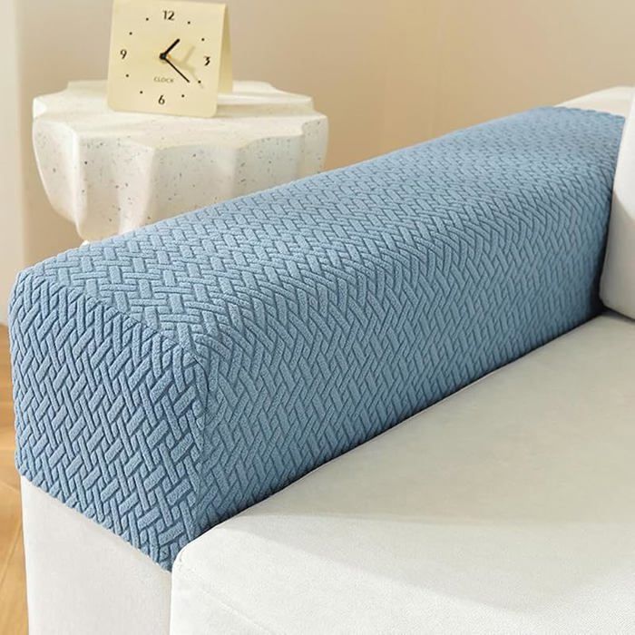 Lot de 2 housses daccoudoir élastiques anti-dérapantes bleu pour canapé fauteuil inclinable protège-accoudoir HOUSSE DE FAUTEUIL