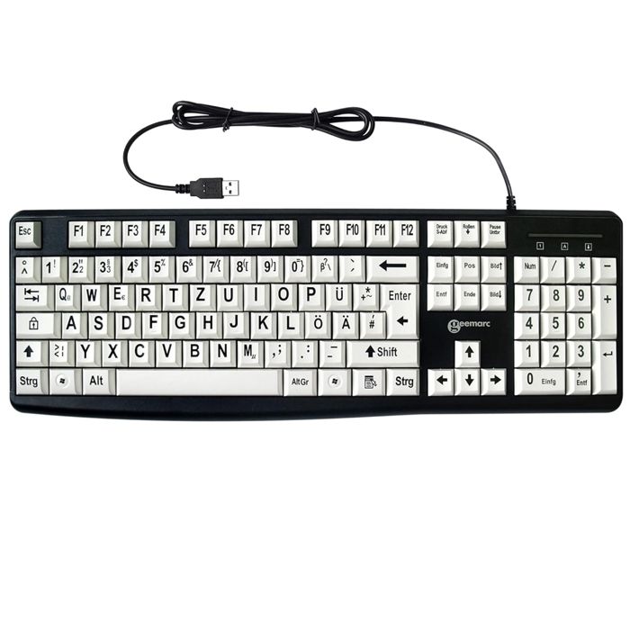 Clavier Filaire USB-A pour PC Disposition QWERTZ à Grands Caractères Geemarc Noir / Blanc