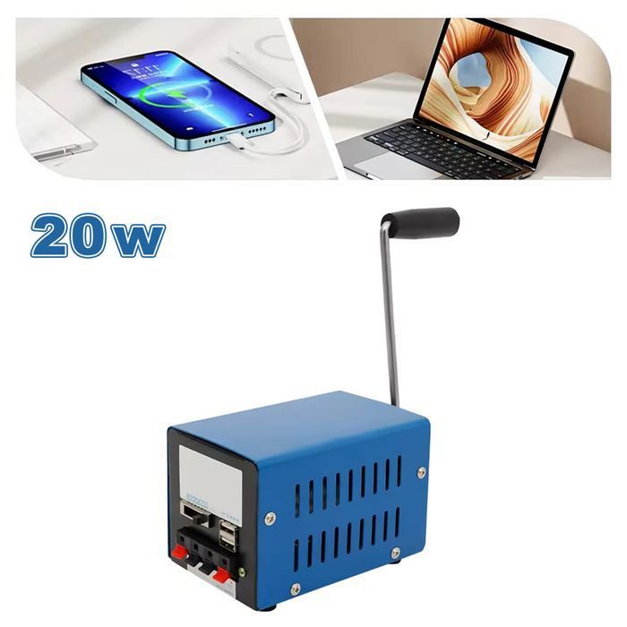 Générateur manuel durgence 20W portable étanche résistant aux embruns salins compatible avec la charge USB 5V/9V/12V