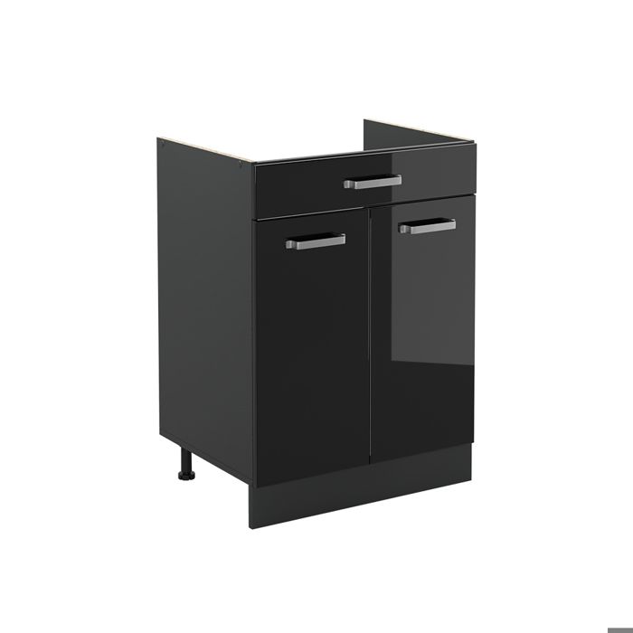 Meuble bas de cuisine R-Line 60cm avec tiroir sans plan de travail Noir Haute brillance/Anthracite Vicco 61126