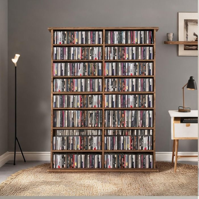 Rangement CD DVD 720 disques étagère multimédia en panneau de particules 12 étagères réglables 106 5 x 24 x 126 3 cm brun