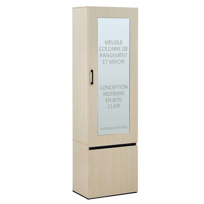 Armoire penderie étroite Vestiaire dentrée avec miroir Barre extensible MDF 54x34 5x179 5cm Couleur bois