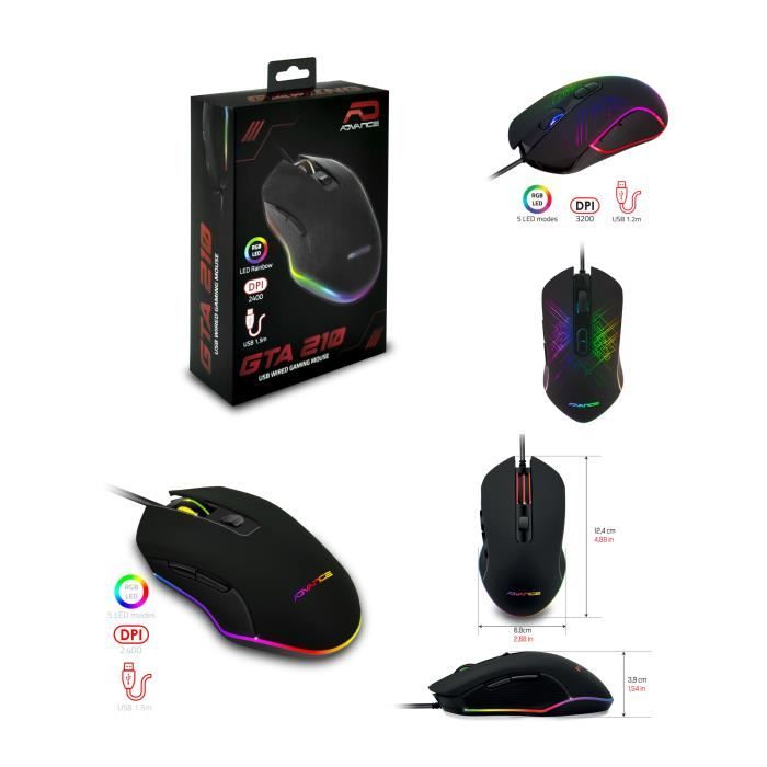 Souris Advance GTA 230 – Filaire USB, 3200 DPI, Rétroéclairage RGB - vue 6