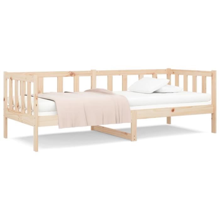 Lit de jour - AKOZON - 90x190 cm - Bois de pin massif - 2 places - Avec tiroirs