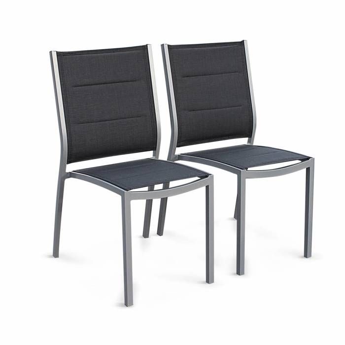Lot de 2 chaises Chicago / Odenton Aluminium et textilène gris