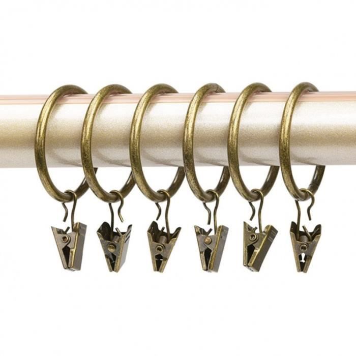 Lot de 20 anneaux de rideaux en métal bronze 2,5 cm HBa62