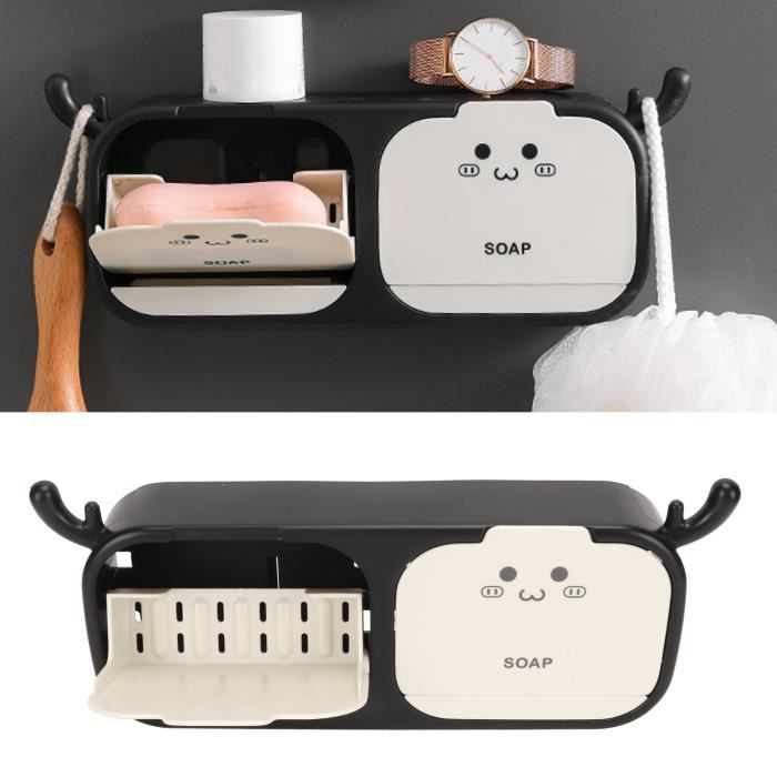 2x Porte-Savon Mural Adhésif Noir – Acier Inoxydable 304 – Sans Perçage – Égouttoir Salle De Bain Cuisine – Design Moderne