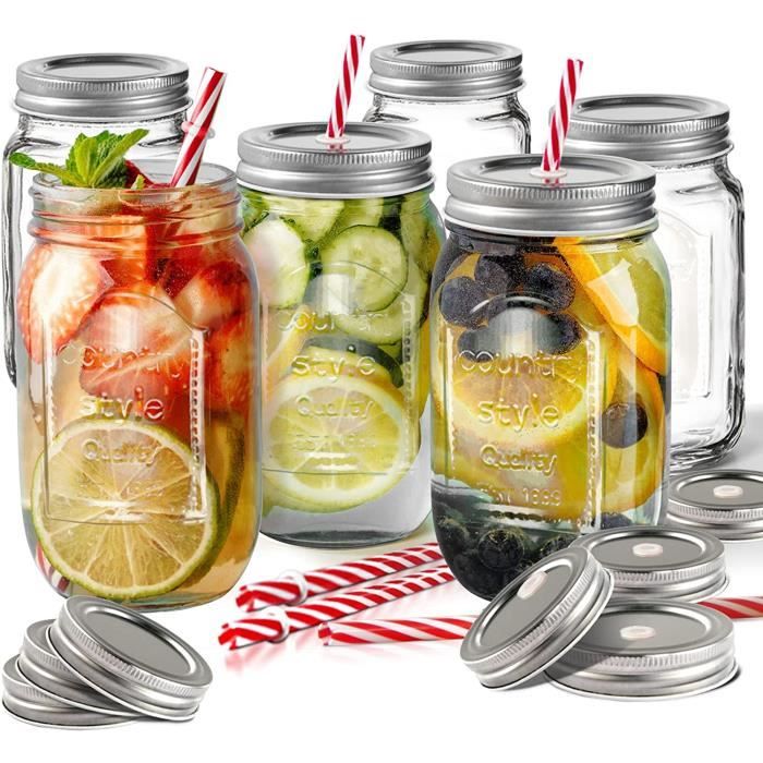 Bocaux En Verre Hermétiques Mason Jar - Lot De 6, Capacité 500 Ml - Couvercle Métal étanche - Pour Confitures, Fermentation, Meal Prep - 8