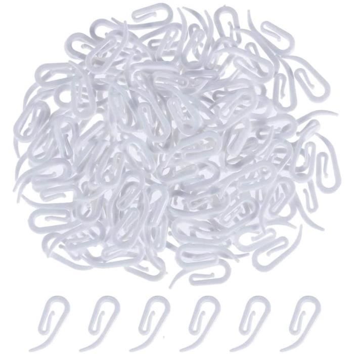 100 Crochets Rideaux Plastique Blanc - Universels Pour Rail, Douche, Fenêtre - Installation Sans Outils
