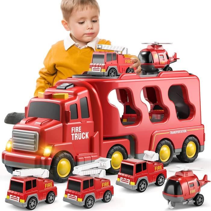 Camion De Pompier Jouet Pour Enfants 18-36 Mois - Avec Sirène, Lumières, Pistolet à Bulles, échelle - Pousseur à Pédales, Rouge, Charge Max 20 Kg