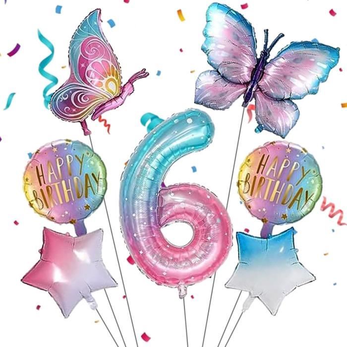 Set De 7 Ballons Papillon Aluminium – Décoration Anniversaire Thème Papillon – Couleurs Métalliques Dégradées – Réutilisables