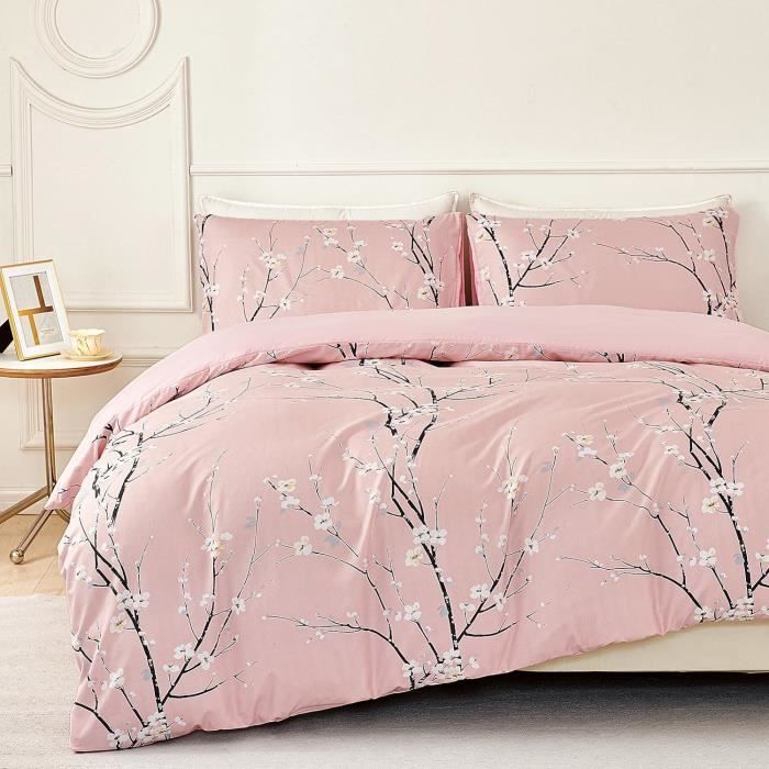 Set Housse De Couette Floral Verte 200X200 Cm 2 Personnes Et Taies D
