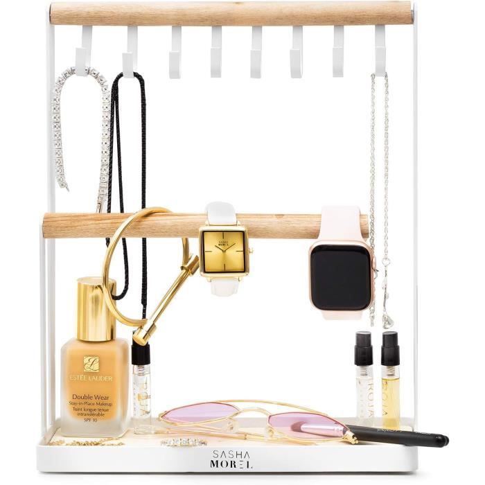 Présentoir à Colliers En Bois Avec 12 Crochets - Organisateur Bijoux Pour Commode Ou Boutique