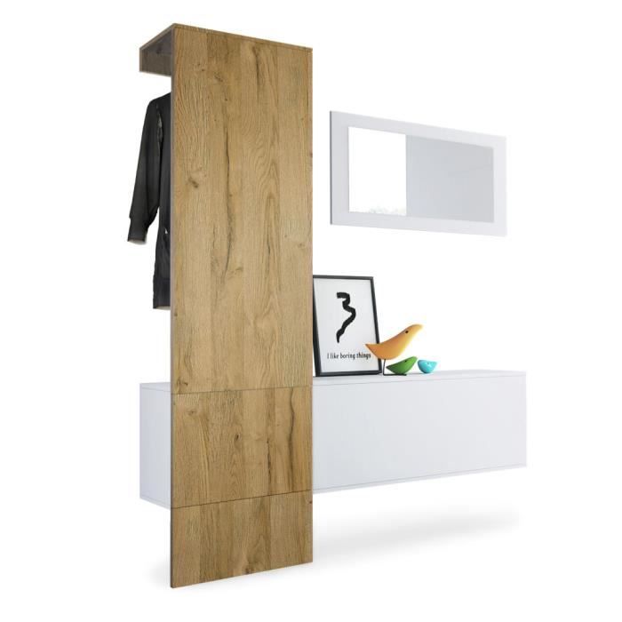 Vladon Vestiaire Garderobe Carlton Set 4 Corps en Blanc mat - Panneau portemanteau en Chêne Nature Vladon Vestiaire Garderobe Carlton Set 4 Corps en Blanc mat - Panneau portemanteau en Chêne Nature