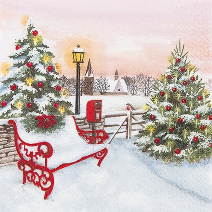 LOT SERVIETTES DE TABLE PAPIER DÉTAILS NOËL (LOT DE 20) - Rouge