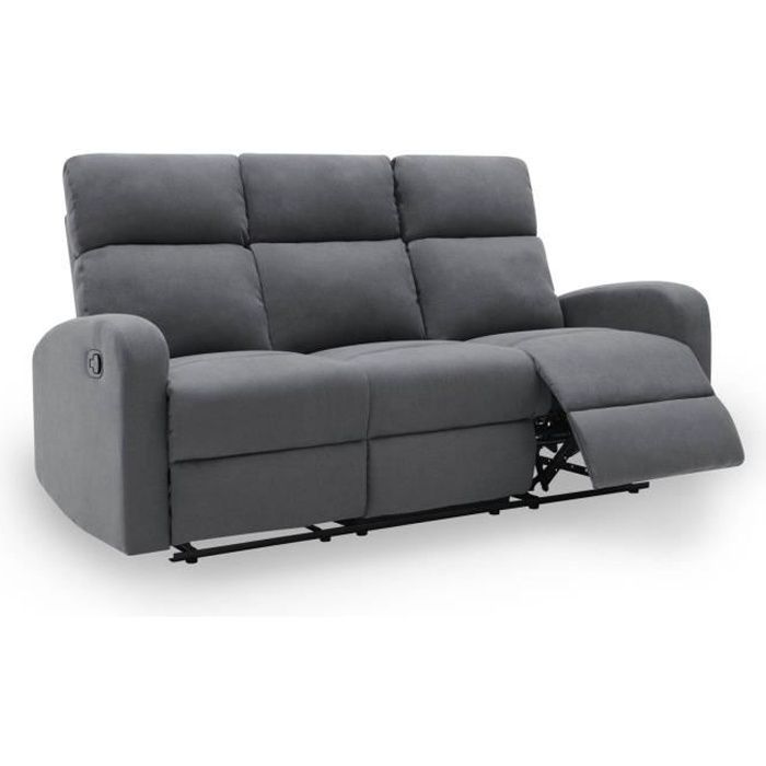 Mona Canapé 3 Places Relax En Tissu Gris
