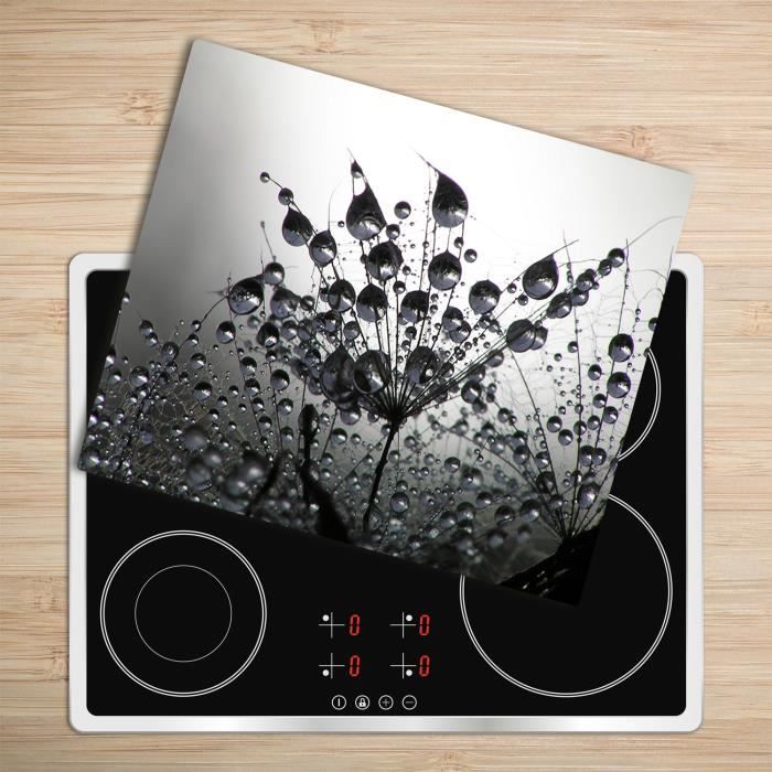 Tulup Glass Planche à découper avec couvercle protecteur pour cuisine résistant chaleur 60x52 cm - „Graines De Pissenlit Mix”