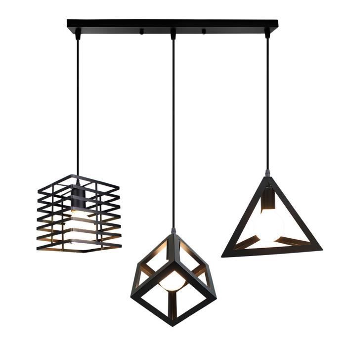 Yote Lustre Suspension en Géométrique Industrielle Lampe Luminaire en Métal Vintage Noir