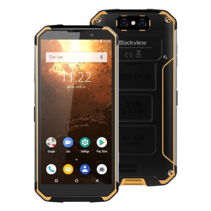  T&eacute;l&eacute;phone portable Blackview BV9500 Plus Smartphone 4 + 64 Go 10000mAh IP68 étanche 5.7 pouces FHD Jaune pas cher