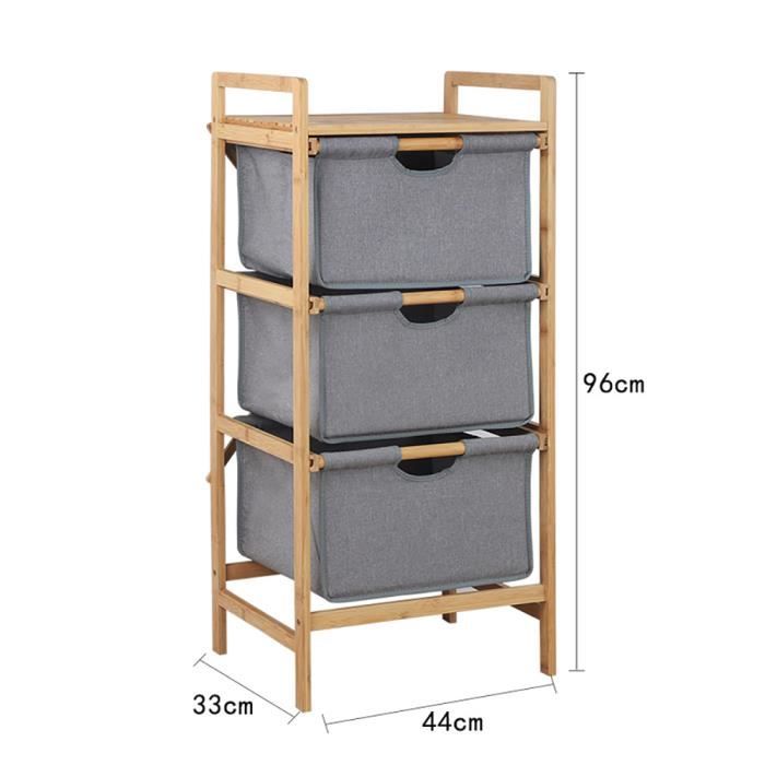 YIS Panier de Rangement à Linge en Bambou avec 3 Tiroirs en Tissu