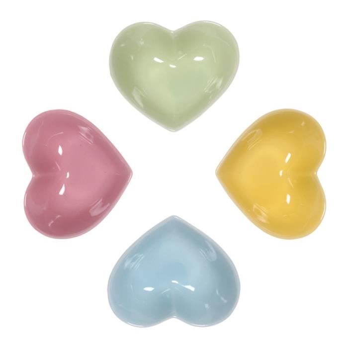 Lot De 4 Petits Bols à Sauce Cœur En Céramique - Mini Soucoupes Condiments Sushi Soja