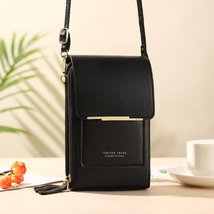 Le noir - Sac pour t?�l?�phone portable ?� ?�cran tactile pour femmes, sac ?� bandouli?�re 