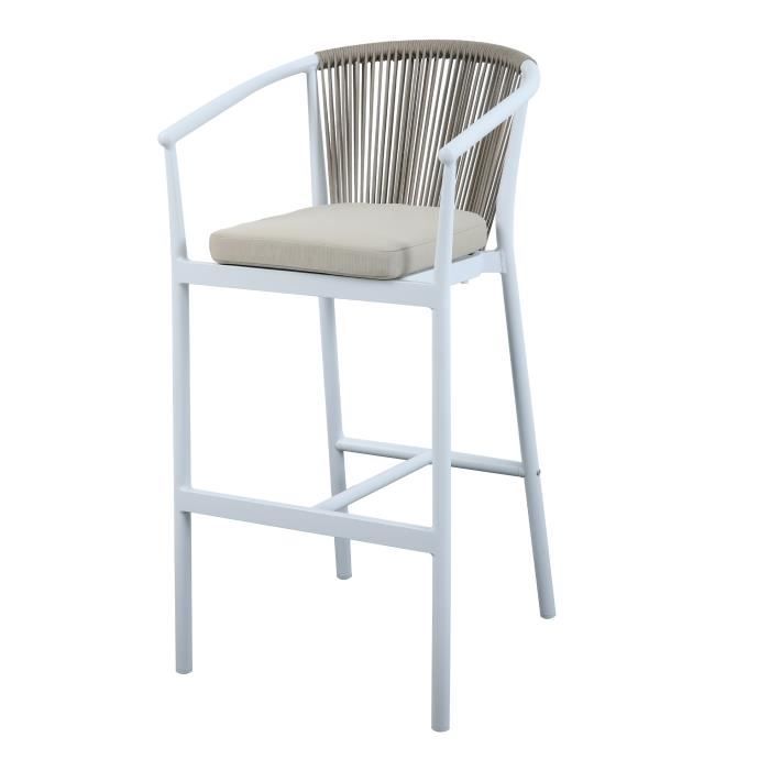 axi ravi set de 2 tabourets de bar en blanc / kaki | chaise de bar en aluminium & corde d'oléfine | tabouret de bar pour le jardin /