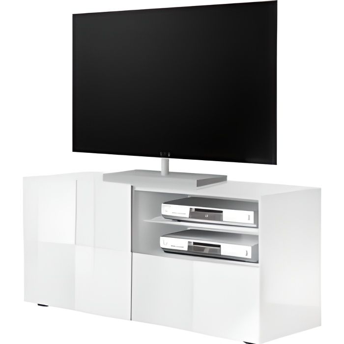 meuble tv bas moderne porte latérale avec tiroir coulissant blanc dama