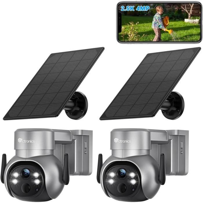 Ctronics 1080P Caméra Surveillance Solaire WiFi Extérieure avec Panneau  Solaire Détection PIR