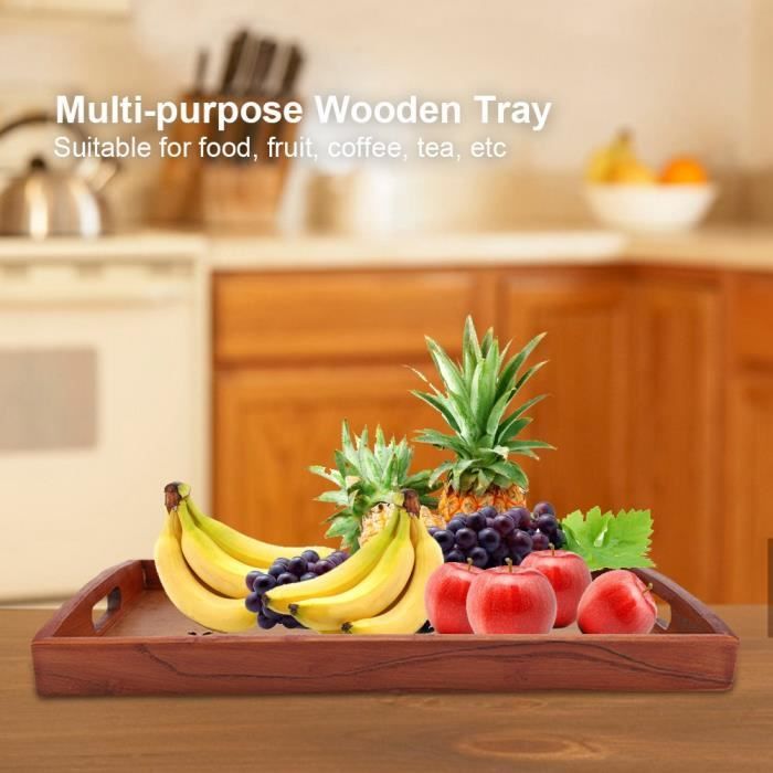 Plateau à Thé Rectangulaire En Bois Massif - Pour Service Café, Snacks, Repas (Modèle #3)