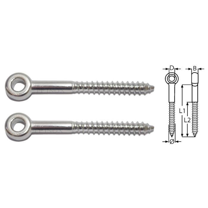 100mm Anneaux Tige Filet/ée M10 Inox 316 A4 Lot de 2